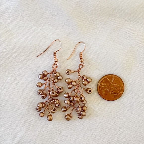 Bead Twist Wire Rose Gold Earrings - Picture 4 of 5